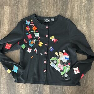 Christina‎ Rotelli embellished sweater cardigan Christmas Holidays Santa S MINT